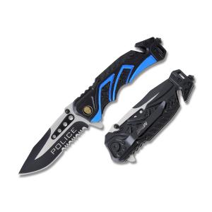Master Cutlery MTech USA Ballistic Police Assisted Opening Folder with Black and Blue Aluminum Handles and Two Tone Stainless Steel 3.5” Clip Point Plain Edge Blades Model MT-A865PD