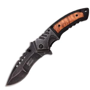MTech USA Ballistic Spring Assisted Folder with Shadow Wood Handle and Stonewash Finish Stainless Steel 3.7" Drop Point Blade Model MT-A866BW