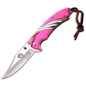 Master Cutlery Elk Ridge Spring Assisted Folder with Pink Camo Coated Aluminum and Stainless Steel Handle with Satin Finish Stainless Steel 3.5" Drop Point Blade Model ER-A540PC