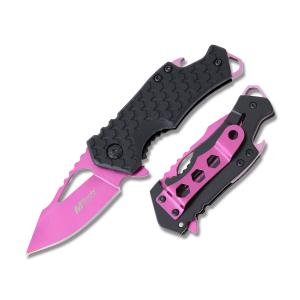 Master Cutlery MTech USA Ballistic Spring Assisted Framelock with Black Nylon Fiber Handle with Bottle Opener and Pink Coated Stainless Steel 2.25" Modified Drop Point Plain Edge Blade Model MT-A882PK