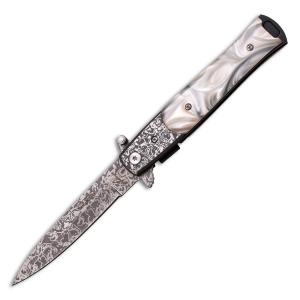 Tac-Force Spring Assisted Stiletto with Black Synthetic Handle and Acid Etched Stainless Steel 4" Spear Point Blade Model TF-428DMP