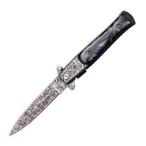 Tac-Force Spring Assisted Stiletto with Black Synthetic Handle and Acid Etched Stainless Steel 4" Spear Point Blade Model TF-428DMB