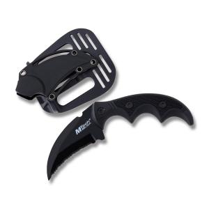 Master Cutlery Fixed Blade Karambit with Black Textured G-10 Handle and Black Coated Stainless Steel 2” Fully Serrated Karambit Blade Model MT-20-63-BK