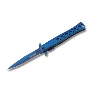 Master Cutlery Tac-Force Spring Assisted Stiletto Linerlock with Blue Mirror Titanium Coated Stainless Steel Handle and Blue Mirror Titanium Coated 440C Stainless Steel 4” Plain Edge Spear Point Blade Model TF-884BL