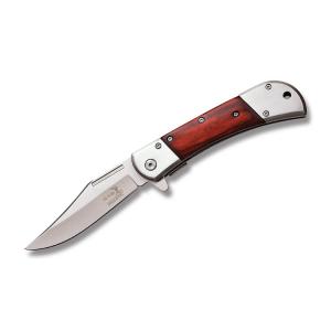 Master Cutlery Elk Ridge Linerlock with Brown Pakkawood Handles and Assisted Opening Satin Finish Stainless Steel 3.75" Clip Point Plain Edge Blades Model ER-A009SW