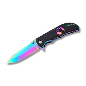 Elk Ridge Ballistic Spring Assisted Folder with Black Aluminum and Stainless Steel Handle with Rainbow Coated Stainless Steel 3.5" Drop Point Blade Model ER-A008RB