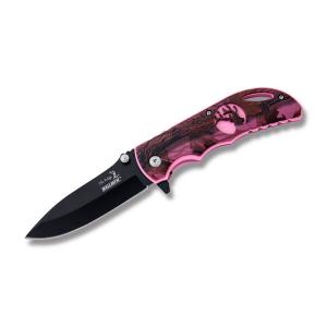 Elk Ridge Ballistic Spring Assisted Folder with Pink Camo Stainless Steel Handle and Black Coated Stainless Steel 3.5" Drop Point Blade Model ER-A008PC