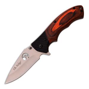 Master Cutlery Elk Ridge Folding Knife with Brown Wood and G-10 Handle and Satin Finish Stainless Steel 3.25" Clip Point Blade Model ER-566SPW