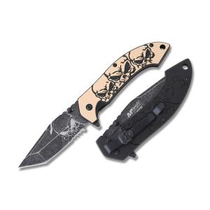 Master Cutlery MTech USA Assisted Opening Linerlock with Tan Anodized Aluminum Handle and Stonewash Finished Stainless Steel 3.5" Tanto Tip Partially Serrated Edge Blade Model MT-A903TN