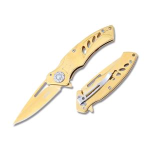 Master Cutlery MTech USA Ballistic Spring Assisted Knife with Gold Coated Stainless Steel Handle and Gold Coated Stainless Steel 2.75" Drop Point Blade Model MT-A917GD