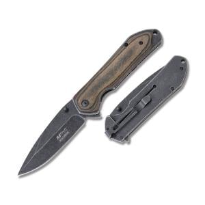 Master Cutlery MTech USA Assisted Opening Linerlock with Dark Brown Wood and Stainless Steel Handle with Stonewash Finish Stainless Steel 3.75" Drop Point Blade Model MT-A908DB