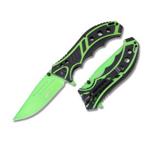 Master Cutlery MTech USA Assisted Opening Folder with Green and Black Anodized Aluminum Handle with Green Coated Stainless Steel 3.5" Clip Point Blade Model MT-A907GN