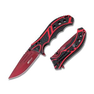 Master Cutlery MTech USA Assisted Opening Folder with Red and Black Anodized Aluminum Handle with Red Coated Stainless Steel 3.5" Clip Point Blade Model MT-A907RD