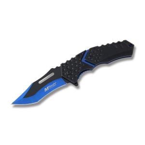 Master Cutlery MTech USA Spring Assisted Linerlock Folding Knife with Black Anodized Aluminum Handle with Blue Accent and Black and Blue Two-Tone Finish Stainless Steel 3.50” Plain Edge Clip Point Blade Model TF-920BL