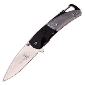 Elk Ridge Spring Assisted Carabiner Knife with Black and Clear Nylon Fiber Handle and Satin Finish Stainless Steel 3.25" Drop Point Blade Model ER-A157BK