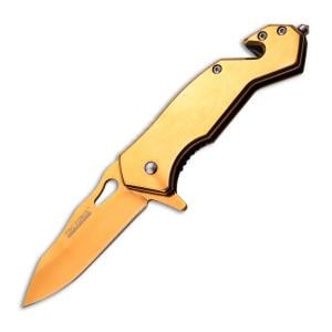 Tac-Force Spring Assisted Rescue Knife with Gold Stainless Steel Handle and Gold Stainless Steel 2.7" Drop Point Blade Model TF-903GD