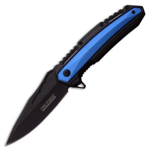Master Cutlery MTech USA Ballistic Spring Assisted Knife with Black Coated Aluminum Handle and Blue and Black Coated Stainless Steel 3.5" Drop Point Plain Edge Blade Model MT-A930BL