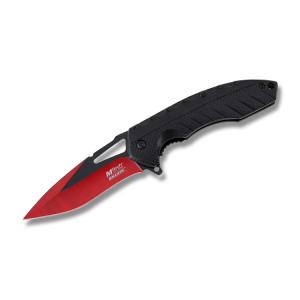 Master Cutlery MTech USA Ballistic Spring Assisted Knife with Black Aluminum Handle and Red and Black Two-Tone Stainless Steel 3.5" Drop Point Plain Edge Blade Model MT-A930RD