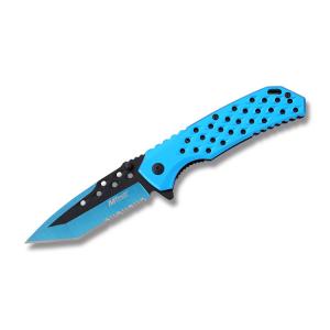 Master Cutlery MTech USA Ballistic Spring Assisted Knife with Blue Coated Aluminum Handle and Blue and Black Coated Stainless Steel 3.75" Tanto Tip Partially Serrated Edge Blade Model MT-A931BL