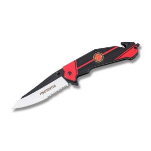 Master Cutlery MTech USA Firefighter Assisted Opener with Black and Red Aluminum Handles and Two Tone Coated Stainless Steel 3.875” Clip Point Partially Serrated Edge Blades Model MT-A936FD