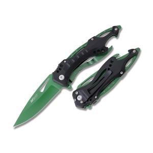 Master Cutlery MTech USA Ballistic Spring Assisted Folder with Black Anodized Aluminum Handle and Green Coated Stainless Steel 3.75" Drop Point Partially Serrated Edge Blade Model MT-A705GN
