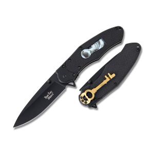Master Cutlery Dark Side Blades Skeleton Face In Key Hole Assisted Opening Folder with Black Anodized Aluminum Handle and Black Coated Stainless Steel 3.75" Drop Point Blade Model DS-A050BS