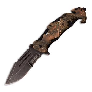 Tac Force Spring Assisted Knife with Camo Handle and Stonewash Stainless Steel 3.6" Drop Point Blade Model TF-932CA