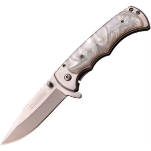 Tac Force Knives 934WP Assisted Opening Framelock Folding Satin Finish Pocket Knife with White Resin Handles