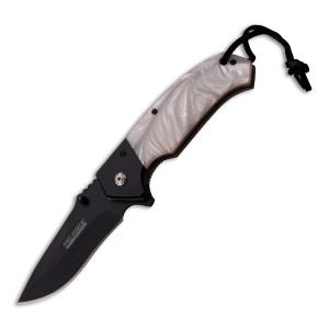 Tac-Force Spring Assisted Knife with White Pearl Resin Handle and Black Stainless Steel 3.5" Drop Point Blade Model TF-937WP