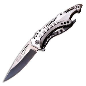 Master Cutlery MTech USA Ballistic Spring Assisted Folder with Silver Aluminum Handle and Satin Finish Stainless Steel 3.75" Drop Point Blade Model MT-A705SL