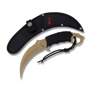 Master Cutlery MTech USA Fixed Blade Karambit with Black Cord Wrapped Handle and Gold Cold Electro Plated with Stonewashed Finish Stainless Steel 4" Partially Serrated Karambit Blade Model MT-20-76GD
