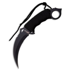 MTech USA Fixed Blade Karambit with Black Cord Wrapped Handle and Black Coated Stainless Steel 4" Karambit Partially Serrated Edge Blade Model MT-20-76BK