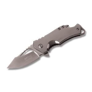 Master Cutlery MTech USA Ballistic Assisted Opening Framelock with Mirror Polished Stainless Steel Handle with Bottle Opener and Mirror Polished Stainless Steel 2.25” Modified Drop Point Plain Edge Blades Model MT-A882SCH
