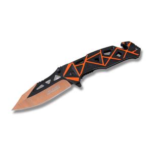 Master Cutlery Tac-Force Speedster Spring Assisted Linerlock Folding Knife with Black and Orange Two-Tone Anodized Aluminum Handle and Black and Orange Two-Tone Finish 440 Stainless Steel 3.50” Plain Edge Modified Drop Point Blade Model TF-940BO