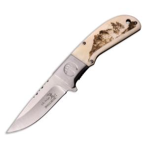 Elk Ridge Spring Assisted Folder with White Bone Handle and Satin Finish Stainless Steel 3.5" Drop Point Blade Model ER-A168BN