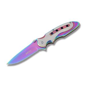 Master Cutlery MTech USA Spring Assisted Knife with Rainbow Coated Stainless Steel Handle and Rainbow Coated Stainless Steel 3.75" Drop Point Blade Model MT-A960RB