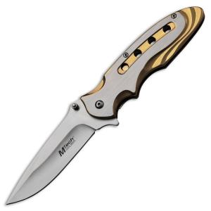MTech USA Spring Assisted Knife with Gold Finish Stainless Steel Handle and Satin Finish 3Cr13 Stainless Steel 3.75" Drop Point Blade Model MT-A960GD