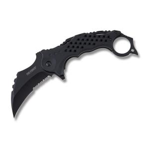 Master Cutlery Tac-Force Speedster Spring Assisted Linerlock Folding Karambit with Black ABS Plastic Handle and Black Coated 3CR13 Stainless Steel 3” Partially Serrated Karambit Blade Model TF-945BK