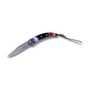 Master Cutlery Tribal LinerLock with Black Embossed Stainless Steel Handles and Assisted Opening Acid Etched Stainless Steel 3.625" Clip Point Plain Edge Blades Model MC-A046BK