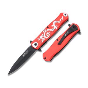 Master Cutlery MTech USA Spring Assisted Opening Linerlock with Red Anodized Aluminum Handle and Black Coated 3Cr13 Stainless Steel 3.5" Spear Point Blade Model MT-A991DRD