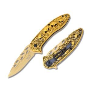 Master Cutlery Dark Side Blades Assisted Opening Linerlock with Gold Anodized Aluminum Handle and Gold Coated 3Cr13 Stainless Steel 3.25" Drop Point Blade Model DS-A055GD