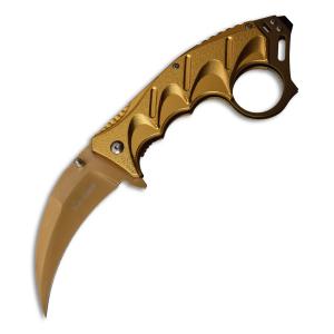 Tac-Force Spring Assisted Karambit with Gold Aluminum Handle and Gold 3Cr13 Stainless Steel 3.5" Hawkbill Blade Model TF-957GD