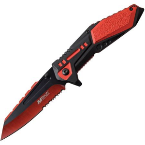 MTech A1011RD Linerlock Assisted Opening Folding Knife with Black and Red Aluminum Handle
