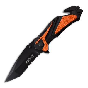 MTech USA Spring Assisted Rescue Folder with Black and Orange Aluminum Handle and Black 3Cr13MoV Stainless Steel 3.50" Partially Serrated Tanto Blade Model MT-A1012OR