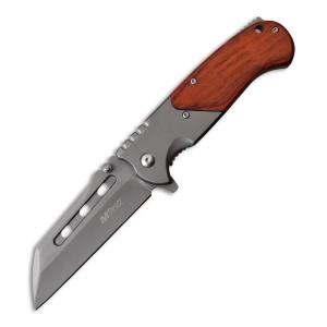 MTech USA Spring Assisted Folder with Gray Stainless Steel and Brown Pakkawood Handle and Gray 3Cr13MoV Stainless Steel 3.75" Wharncliffe Blade Model MT-A1020GY