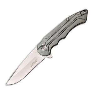 MTech USA Manual Folding Knife with Gray Aluminum Handle and 3Cr13MoV Stainless Steel 3.1" Drop Point Blade Model MT-1022GY