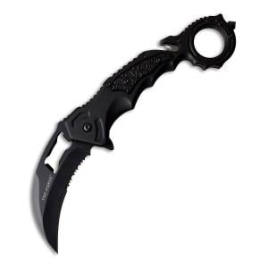 Tac-Force Spring Assisted Karambit with Black Aluminum Handle and Black 3Cr13 Stainless Steel Partially Serrated Hawkbill Blade Model TF-972BK