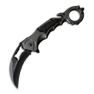 Tac-Force Spring Assisted Karambit with Gray Aluminum Handle and Black 3Cr13 Stainless Steel Partially Serrated Hawkbill Blade Model TF-972GY