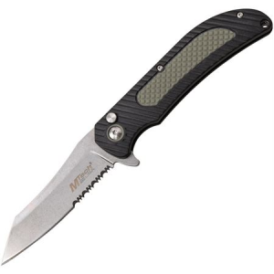 MTech Knives 1041GY Button Lock Stainless Blade Knife with Black and Gray Nylon Handle