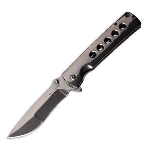 Tac-Force Spring Assisted Knife with Silver Stainless Steel Handle and 3Cr13 Stainless Steel 4.00" Drop Point Blade Model TF-973BL
